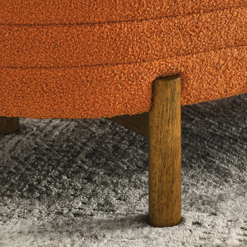 Small Ottoman Oval Storage Bench with Rubber Wood Leg Bedroom Upholstered Footstool Bench with Hidden Storage
