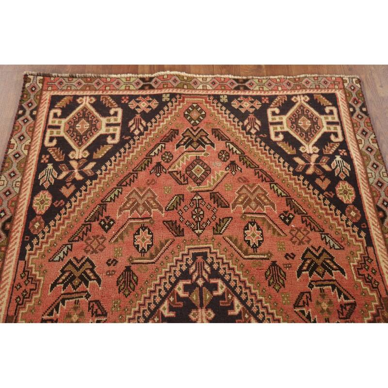Tribal Shiraz Persian Vintage Runner Rug Handmade Wool Carpet - 3'5"x 9'7"