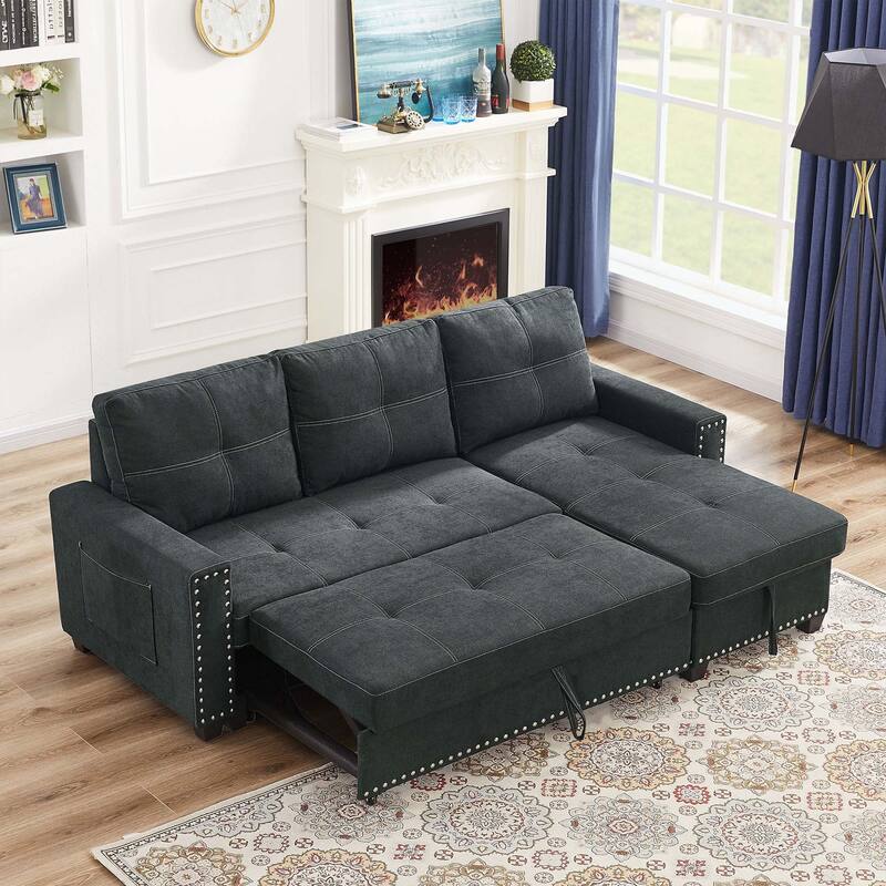 Classic and Cozy L-shape Pull-out Sleeper Sectional Sofa