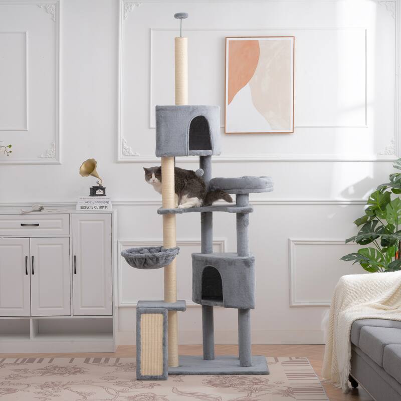 Cat Tree,Cat Tower for Indoor Cats, Plush Multi-Level Cat Condo with 3 Perches,2 Caves, Cozy Basket and Scratching Board