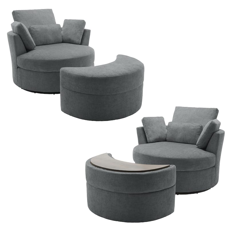 Upholstered Swivel Accent Barrel Chair And Storage Ottoman Sets