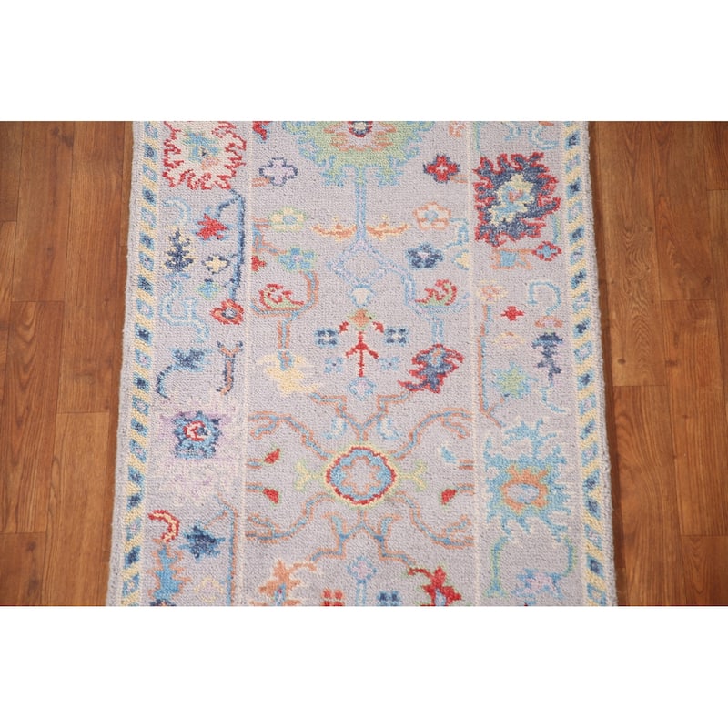Silver Gray Oushak Oriental Accent Rug Handmade Wool Carpet - 2'6"x 6'0"