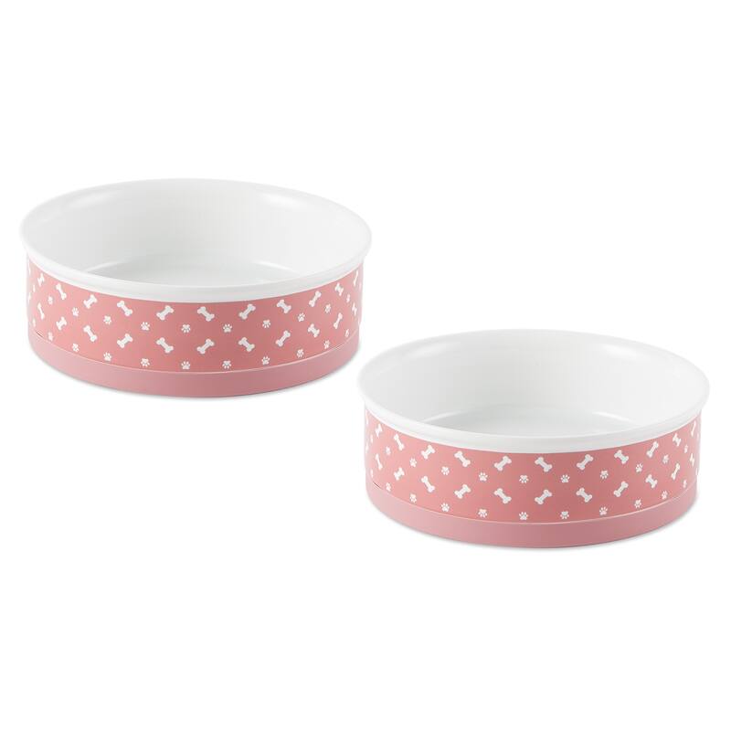 DII Pet Bowl Black Paw Print Gray Small 4.25dx2h (Set of 2)