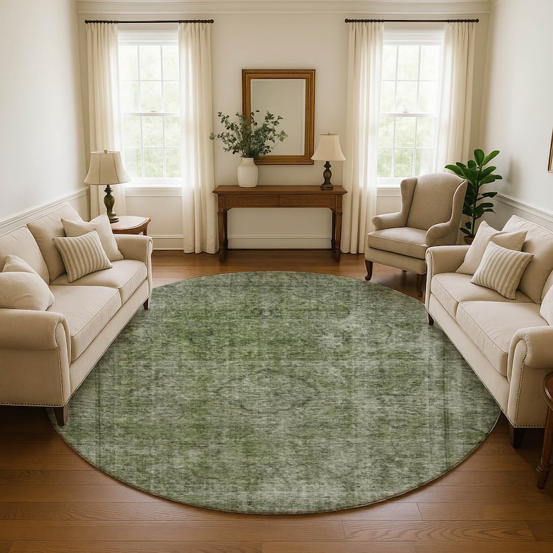 Premium Washable Super Soft Vintage Traditional Mayfield Rug - Green - 8' x 8'