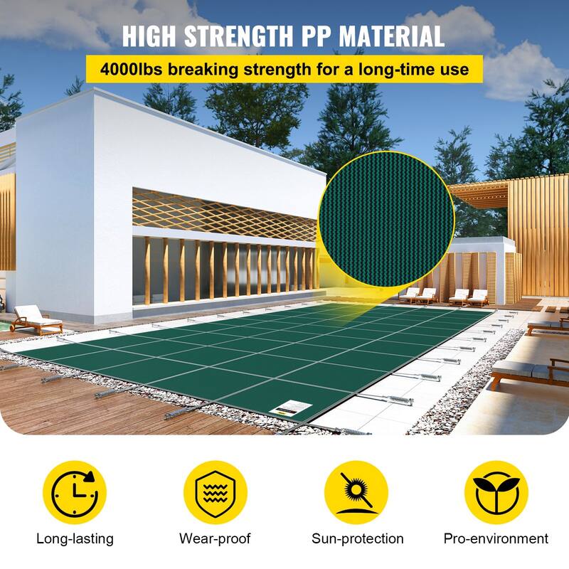 Rectangular Inground Pool Cover Mesh Winter Safety Cover Green