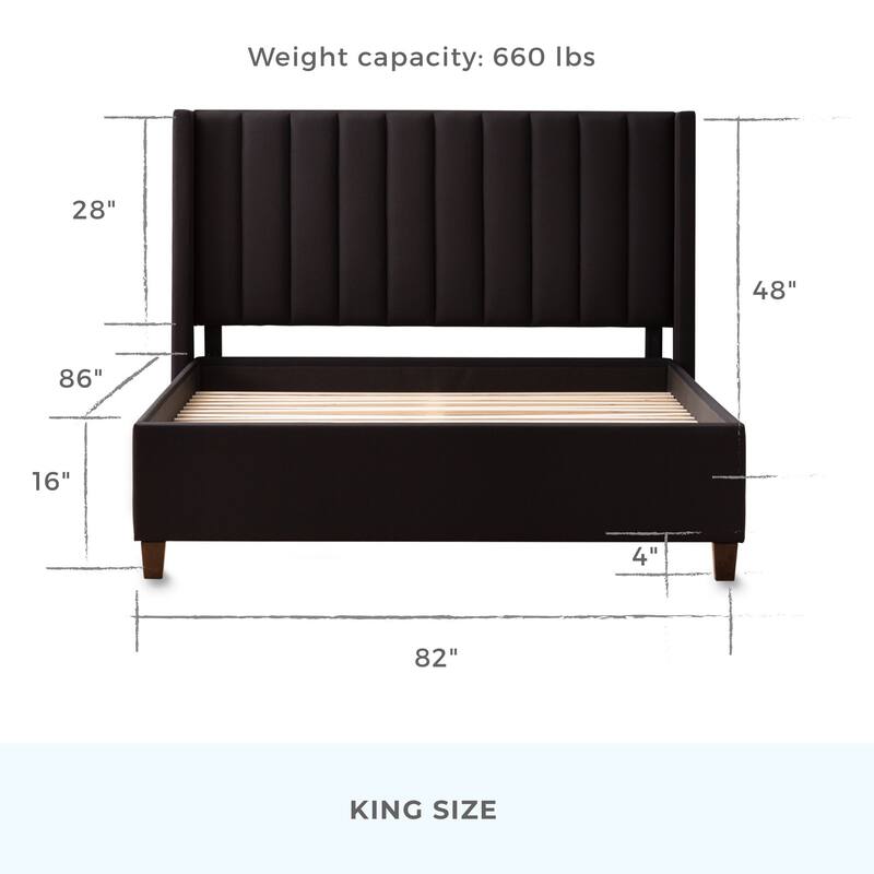 Brookside Adele Vertical Upholstered Bed with Wingback Headboard On