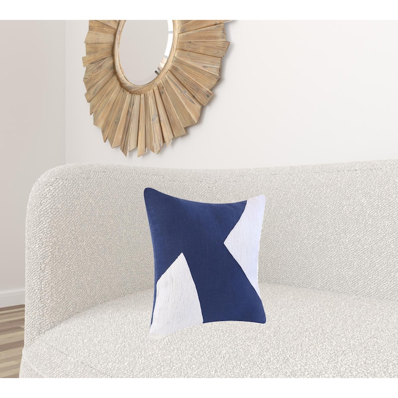 HomeRoots 20" X 20" Navy And Ivory 100% Cotton Abstract Zippered Pillow