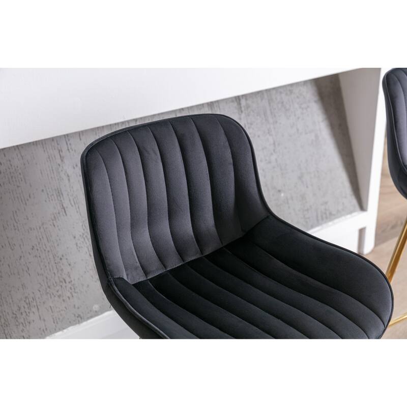 26 Inch Set of 2 Bar Stools,with Chrome Footrest Velvet Fabric Counter Stool Golden Leg Simple Bar Stool,BLACK