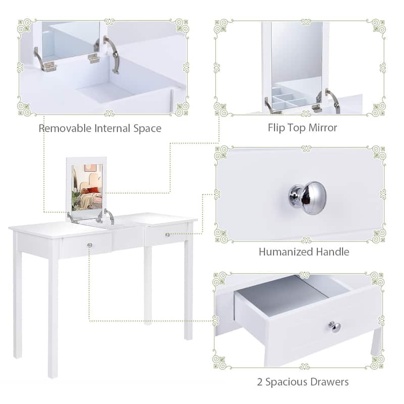 Costway Vanity Table Dressing Table Flip Top Desk Furniture White