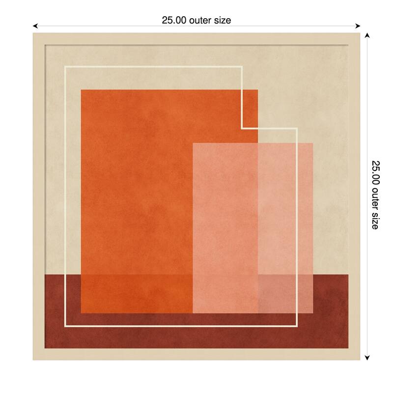 Red Squares by Sarah Leonard Wood Framed Wall Art Print - 25 x 25 in - Brown