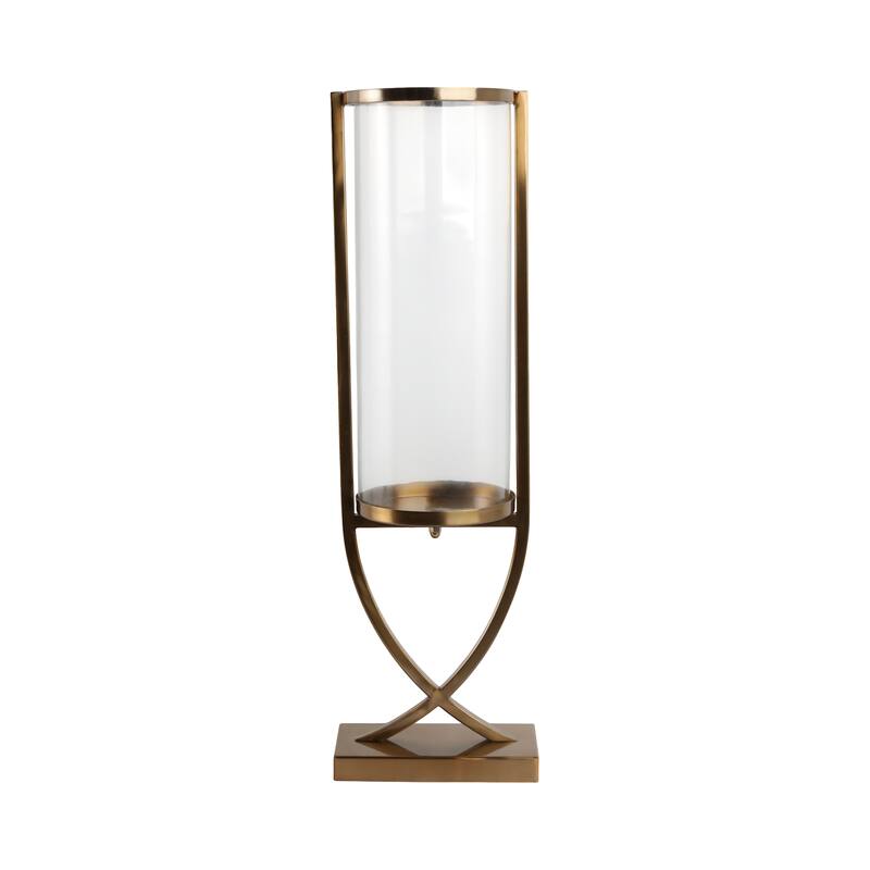 Modern Glass Pillar Candle Holder Decorative Lantern with Steel Frame