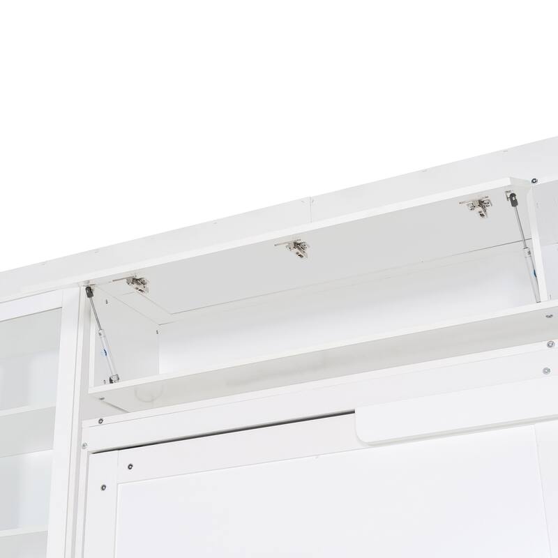 Queen Size Wall Bed with Sofa, Shelves, USB & Light, Space-Saving Design, Easy Storage, White