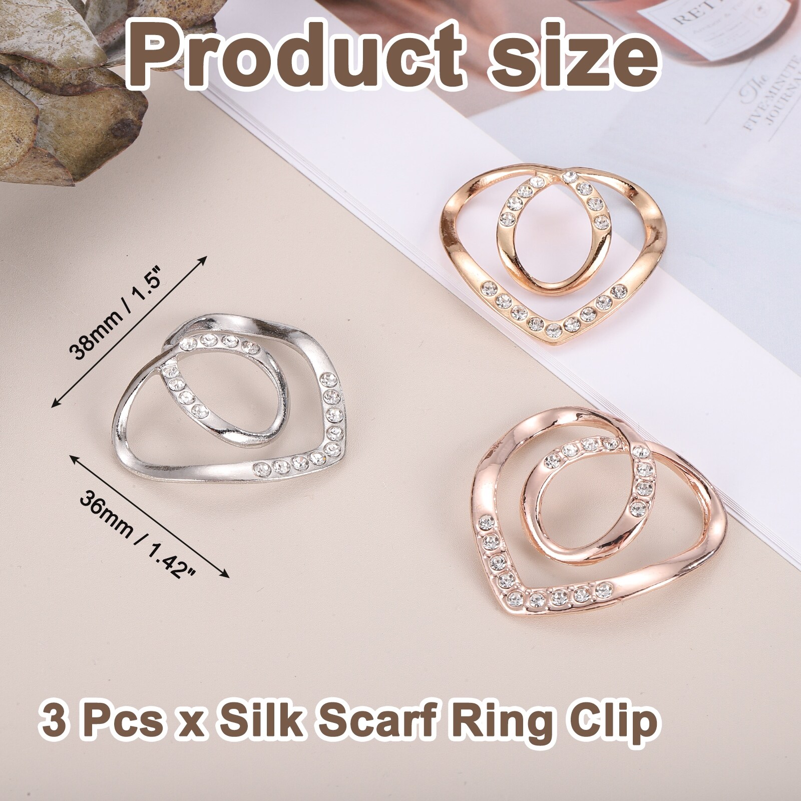 Silk Scarf Ring Clip, 3Pcs Heart T-shirt Tie Clips Scarves Pin, Gold Tone - 36x38mm