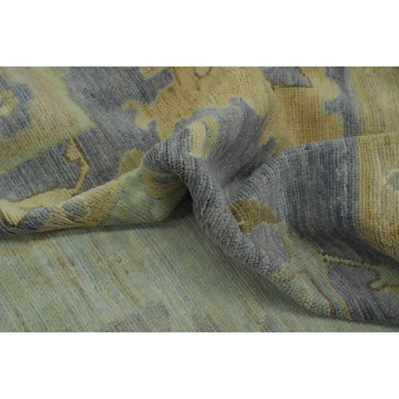 Vegetable Dye Wool Oushak Turkish Area Rug Floral Geometric Carpet - 11' 7'' X 9' 1''