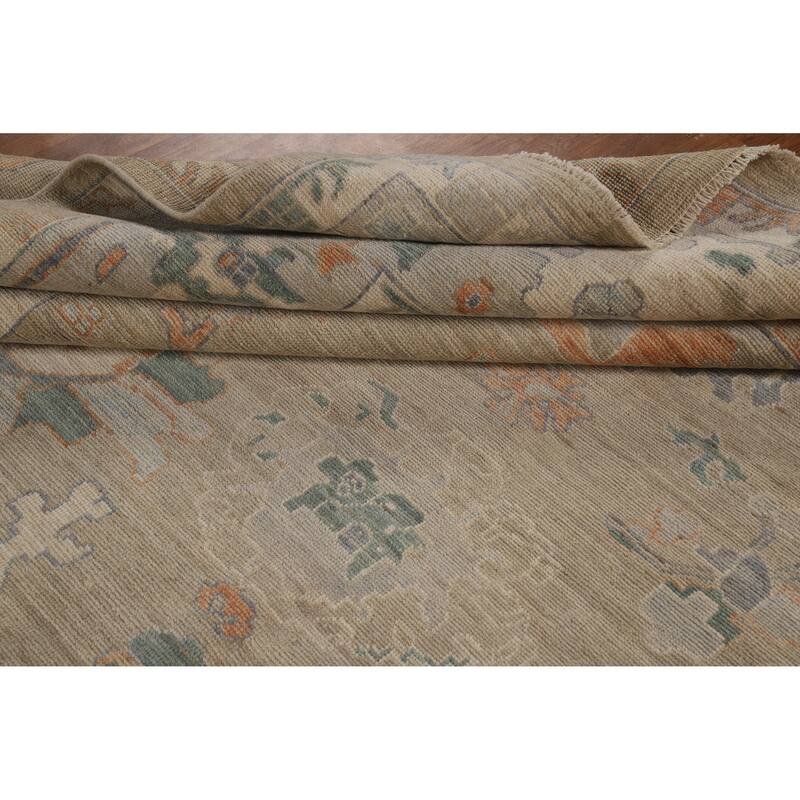 Vegetable Dye Oushak Turkish Large Rug Hand-Knotted Floral Wool Carpet - 9'11"x 14'8"