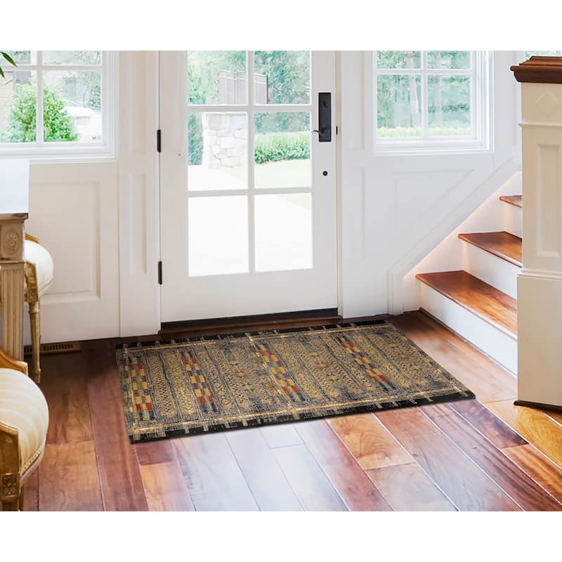 Liora Manne Marina Tribal Stripe Indoor/Outdoor Rug - 2'7" x 4'3" - Black