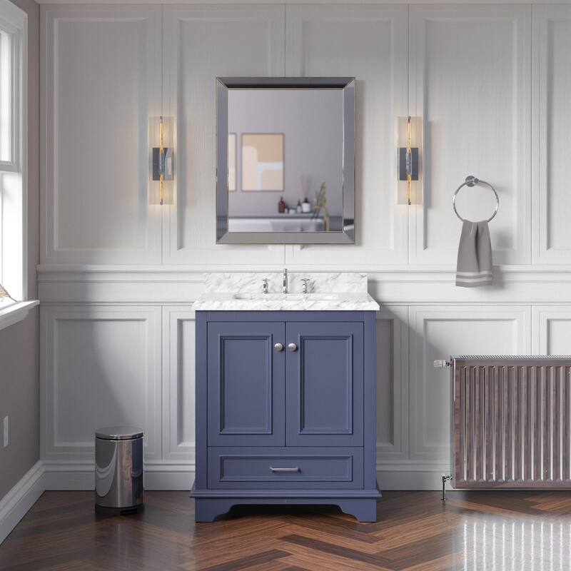 KitchenBathCollection Nantucket 30" Bathroom Vanity with Carrara Marble Top - Marine Gray