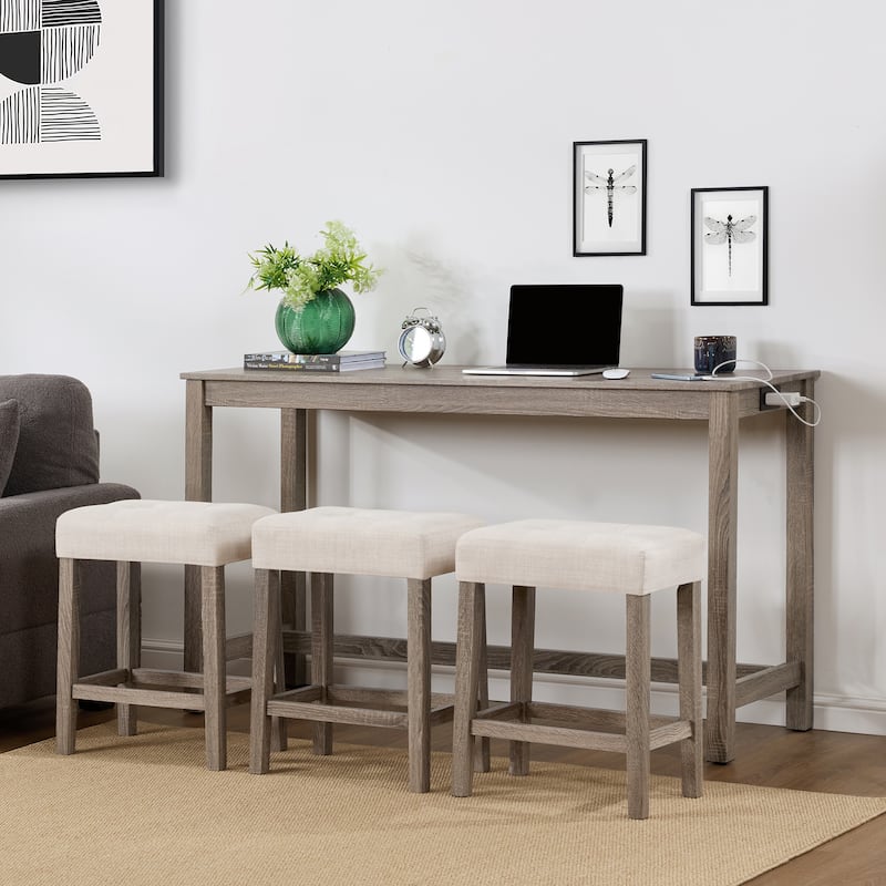 4 PCS Bar Table Dining Sets with Counter Stools and Built-in Power Outlets