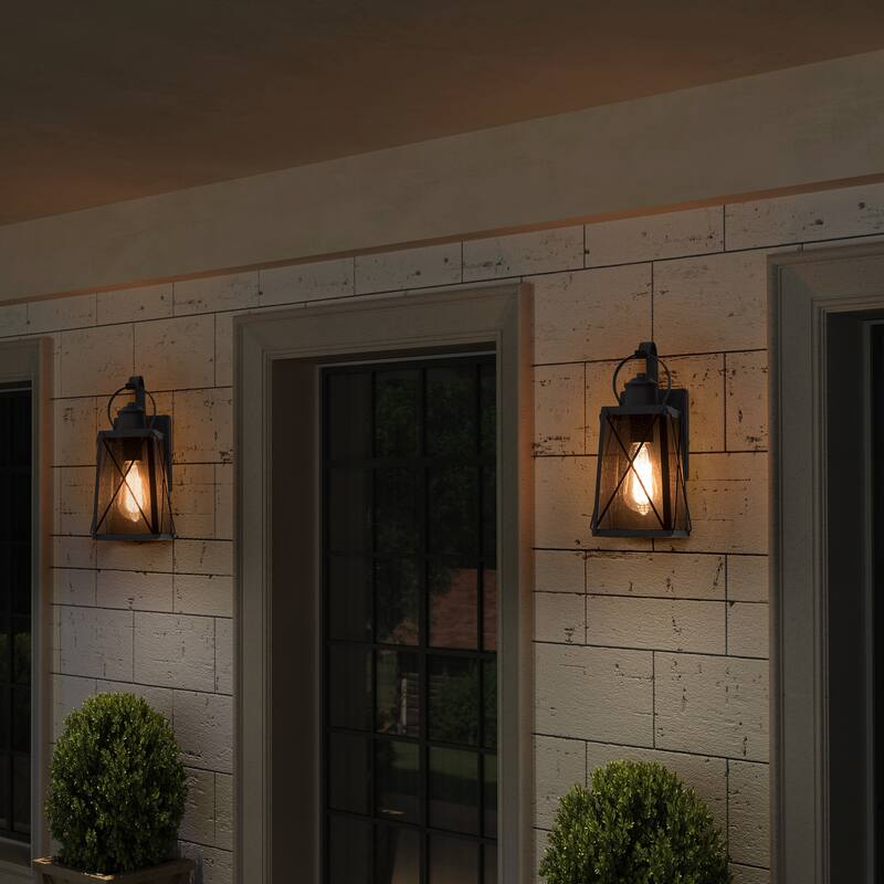 1-Light Modern Black Outdoor Wall Sconce Patio Lantern Glass Wall Lights - W5.5"x L6"x H12.75"