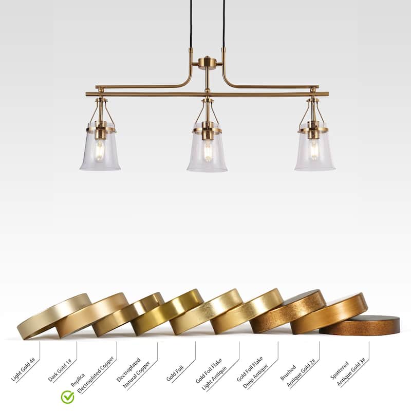 Haye Modern Gold 3-Light Chandelier Linear Island Lights for Dining Room - W33" x L5.5" x H17"