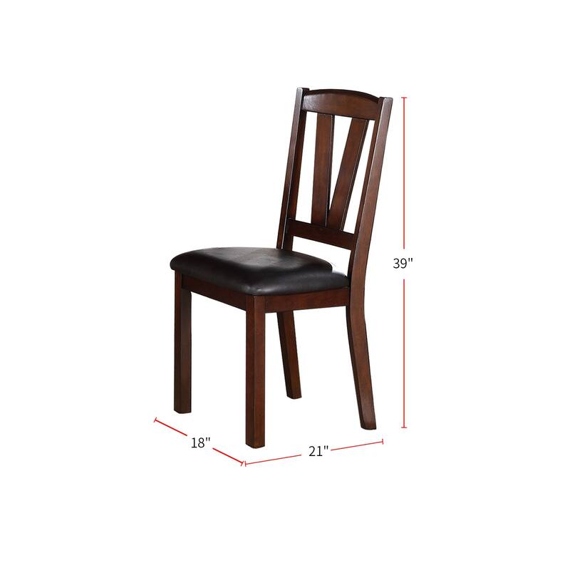 Black PU Upholstered Dining Chairs, Dark Walnut, Set of 2
