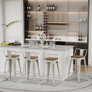 Bar Stools With Back set of 4 Industrial Metal Barstools with Wooden