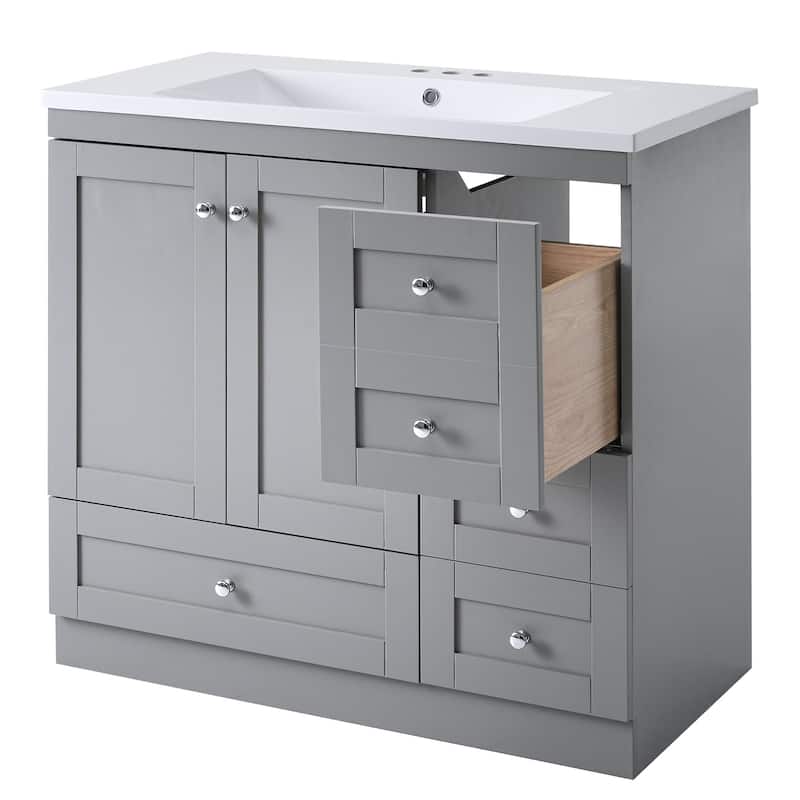 Bathroom Vanity with Sink, Freestanding Wooden Bathroom Storage Cabinet, Bathroom Cabinet with 2 Soft-close doors & 4 Drawers