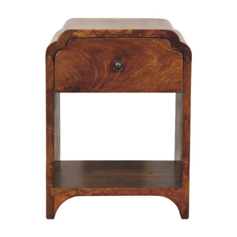 Mini Chestnut Nightstand with Drawer and Open Shelf, Brown