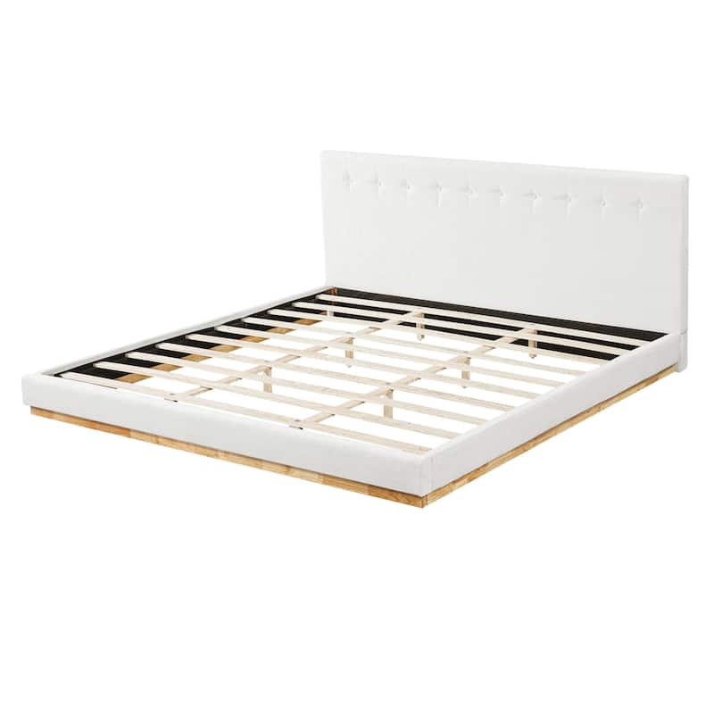 Minimalist Wooden Upholstered Bed with Chenille Headboard