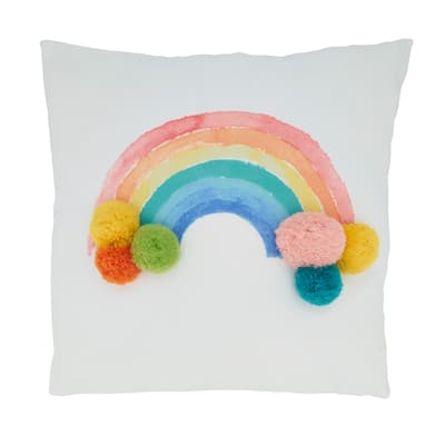 Rainbow Pom Pom Throw Pillow