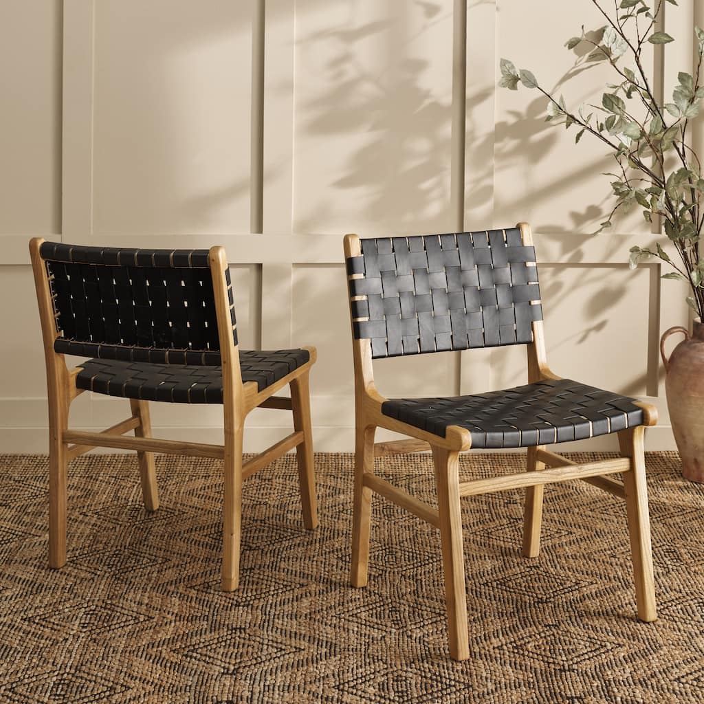 SAFAVIEH Hildred Woven Leather Dining Chair - Cognac / Natural - 20Wx22Dx33H