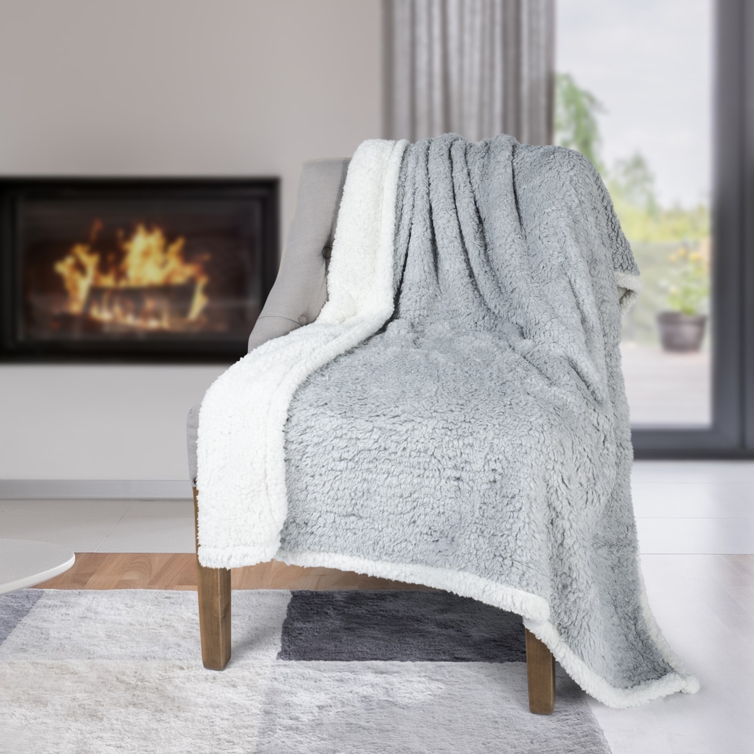 Light grey fluffy throw deals