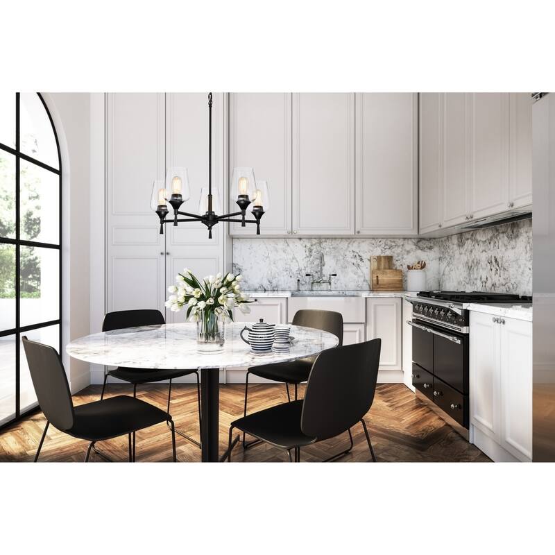 Matte Black 5-Light Modern Chandelier with Clear Wine Glass Shades