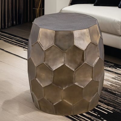 Modern Contemporary Aluminum material 21" Height End Table, Side Table with Glossy Diamond-Patterned Base
