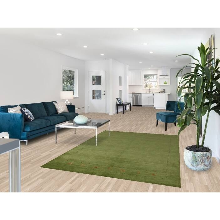 Hand Knotted Oriental 100% Wool Carpet Tribal Animal Pictorial Green Gabbeh Area Rug - 7' 8'' X 5' 4''