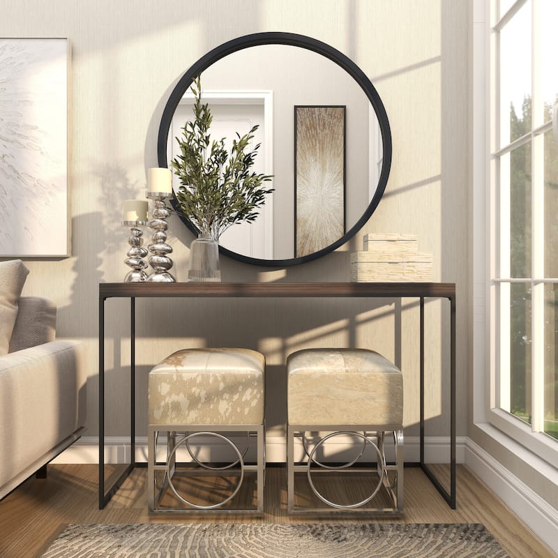 Wooden Wall Mirror with Thin Frame - Black, White, Gold - Roche River Decor