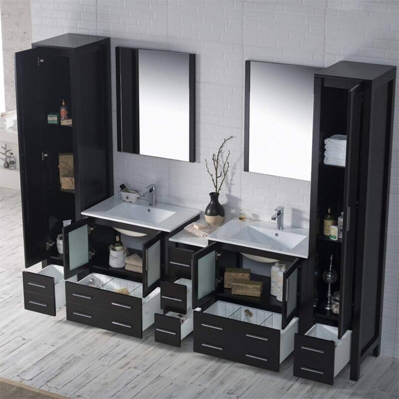 Blossom 102" Solid Wood Double Vanity w/ Sinks, Mirrors & Cabinet
