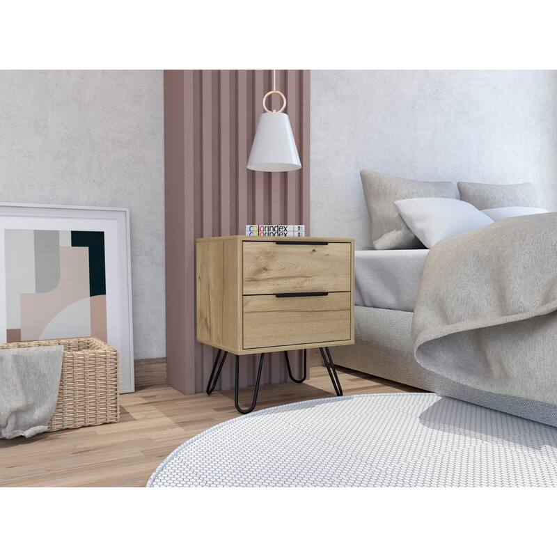 FM Furniture Nuvo 2 Nightstand with Two Drawers and Hairpin Legs - Light Oak