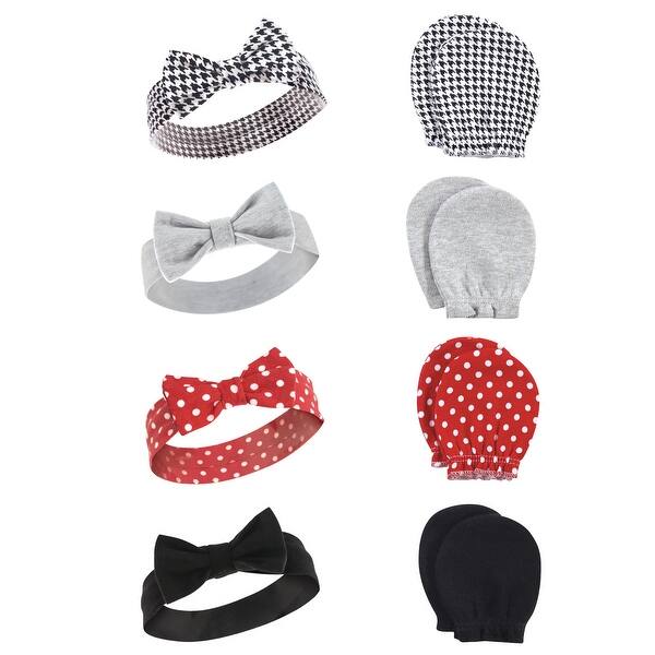 slide 1 of 1, Hudson Baby Infant Girl Cotton Headband and Scratch Mitten Set, Houndstooth, 0-6 Months - Houndstooth Houndstooth - 0-6 Months