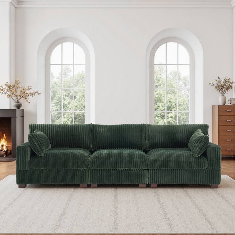 Plush Corduroy Upholstered Modular Sectional Sofa with Pillows