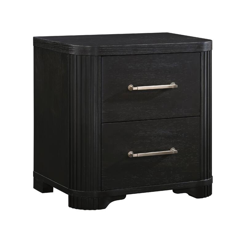 Chas Nightstand, 2 Drawers Brass Bar Handles, Charcoal Black Wood