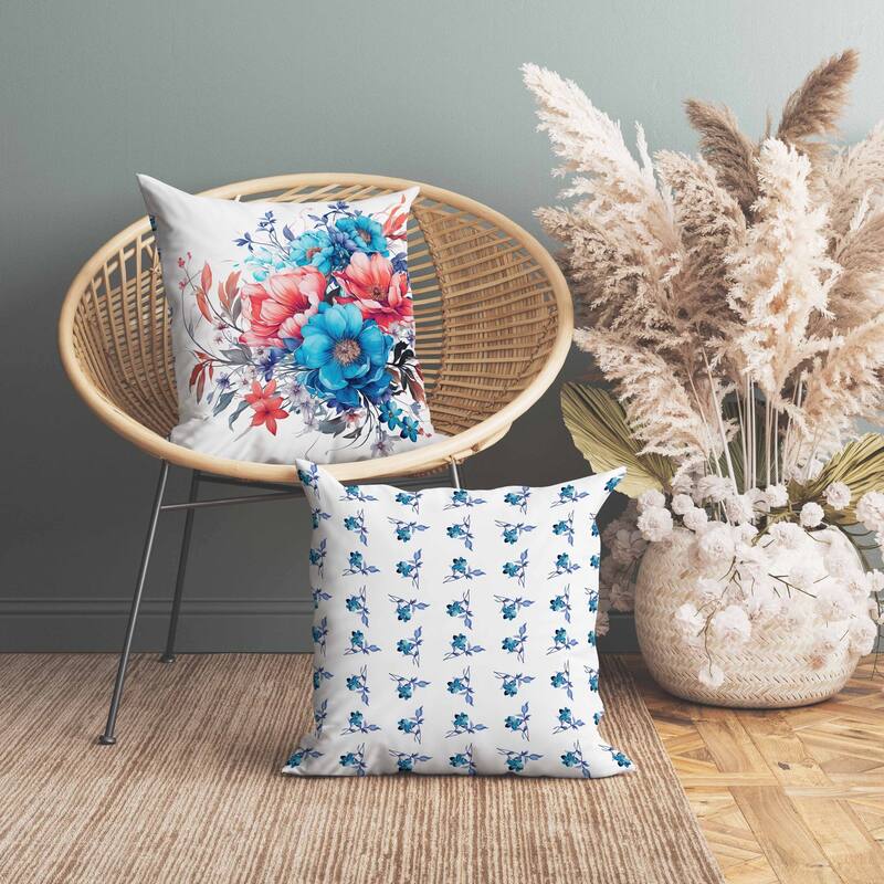 Blossom Burst Faux Suede Reversible Throw Pillow Blue and Red