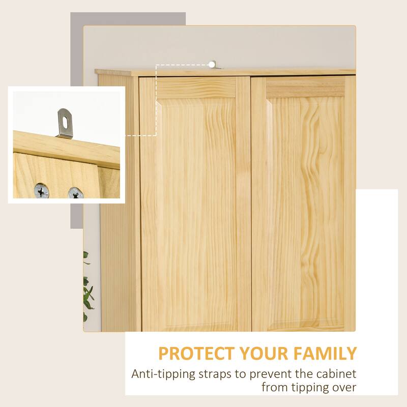 67" Pinewood Kitchen Pantry Storage Cabinet, Freestanding Cabinets with Doors and Shelf Adjustability, Soft-Close Mechanism
