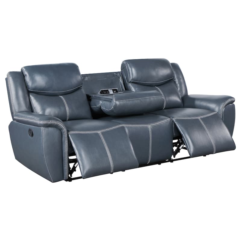 Sloane Upholstered Padded Arm Reclining Sofa Blue