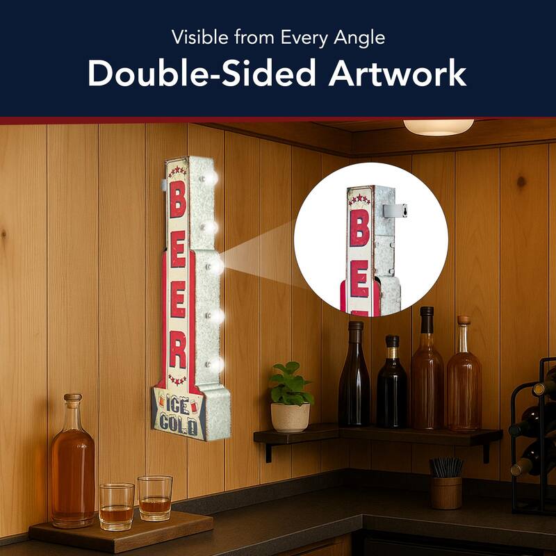 Metal LED Ice Cold Beer Marquee Wall Sign - 28" x 9" x 3"