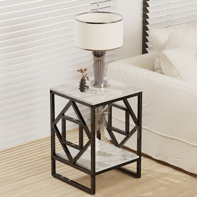 Square 15.7-inch Marble Top with Metal Frame Side Table