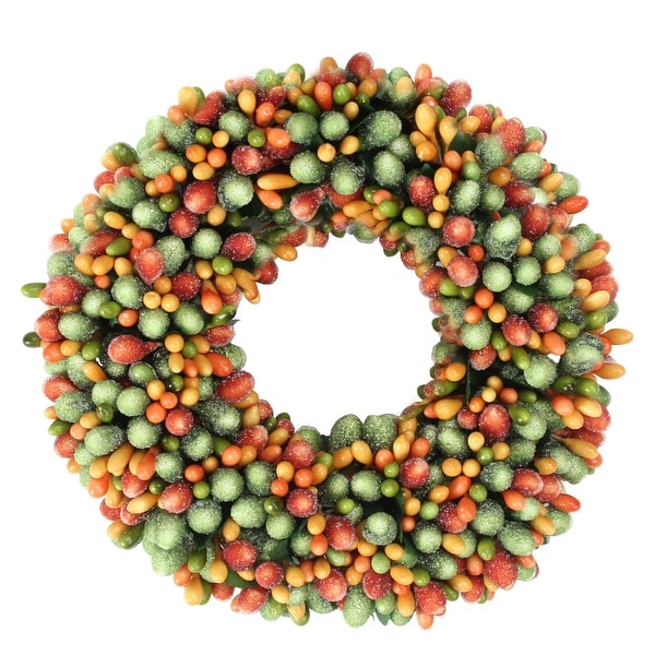 6.5” Green and Orange Fall Autumn/Thanksgiving Berry Candle Ring - N/A