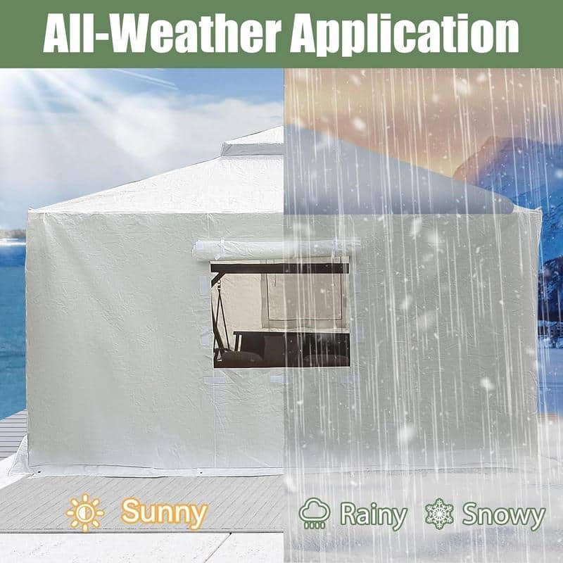 Domi 8' x 8' Universal Winter Gazebo Cover, All Season Waterproof Enclosed Cover with Sidewalls & Ventilated Mesh Windows, White - White - 14' x 20'