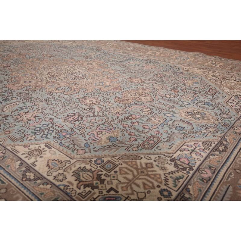 Light Blue Geometric Tabriz Persian Vintage Rug Handmade Wool Carpet - 7'8"x 11'5"