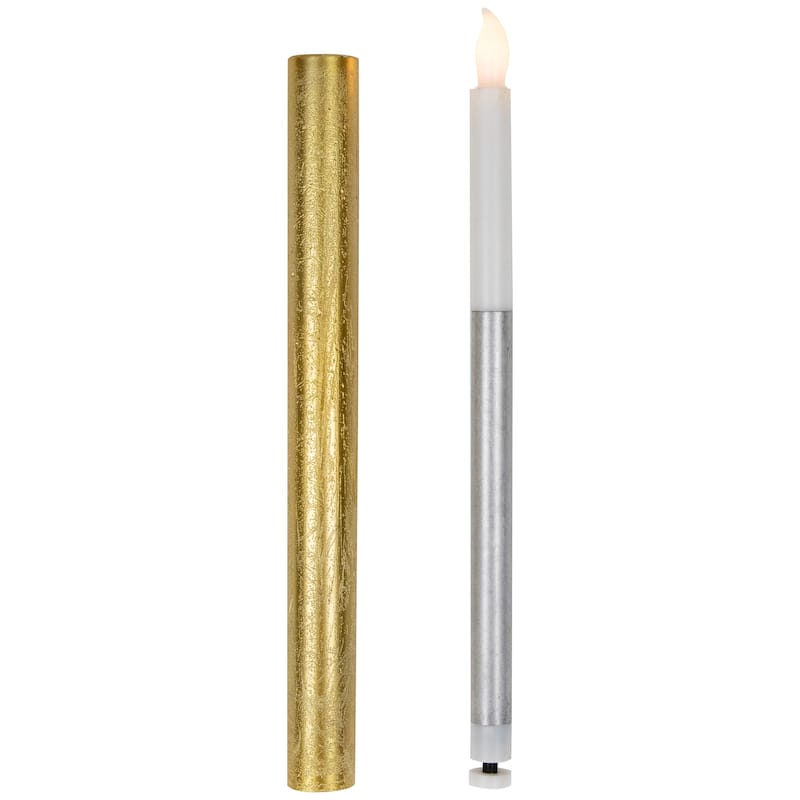 4 Textured Gold-Tone LED Flameless Flickering Taper Candles 9.5"